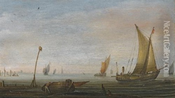 Small Vessels On The Zuider Zee Oil Painting - Abraham de Verwer