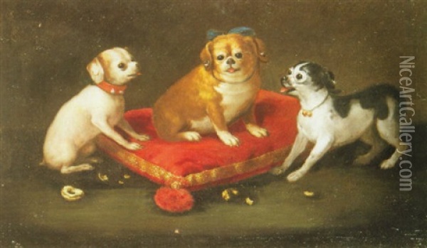 Three Pug Dogs Oil Painting - Richard Phelps