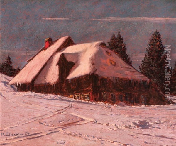 Altes Schwarzwaldhaus Im Schnee (old Black Forest House In The Snow) Oil Painting - Hermann Dischler
