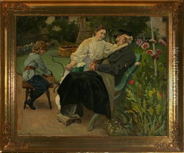 The Painter's Family In The Garden Oil Painting - Viggo Pedersen