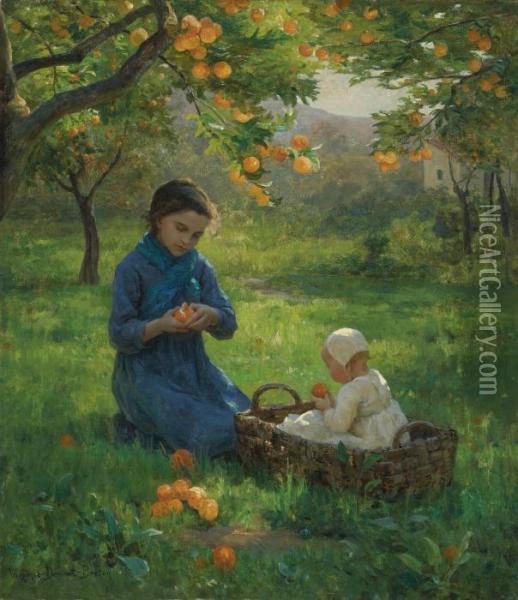 Under The Orange Tree Oil Painting - Virginie Demont-Breton