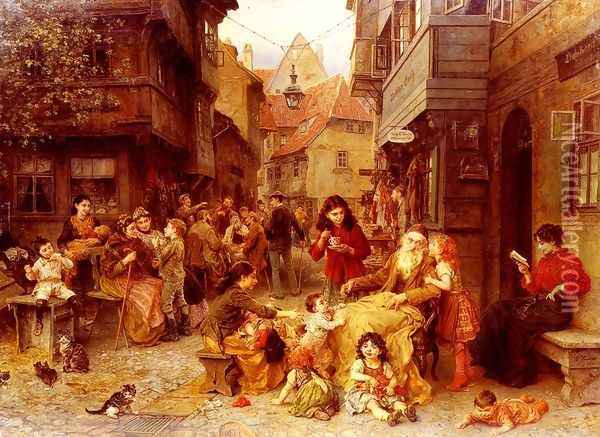 In the Shtetl Oil Painting - Ludwig Knaus