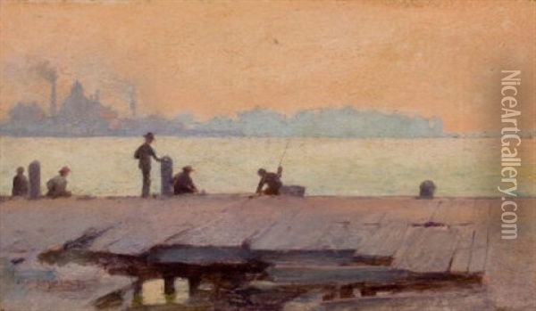 Fishermen On The Dock Oil Painting - Charles Courtney Curran