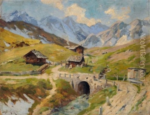 Stausee Im Zillertal Oil Painting - Jacques Matthias Schenker
