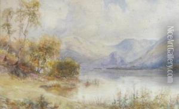 Lake View With Mountains To Distance Oil Painting - William Lakin Turner