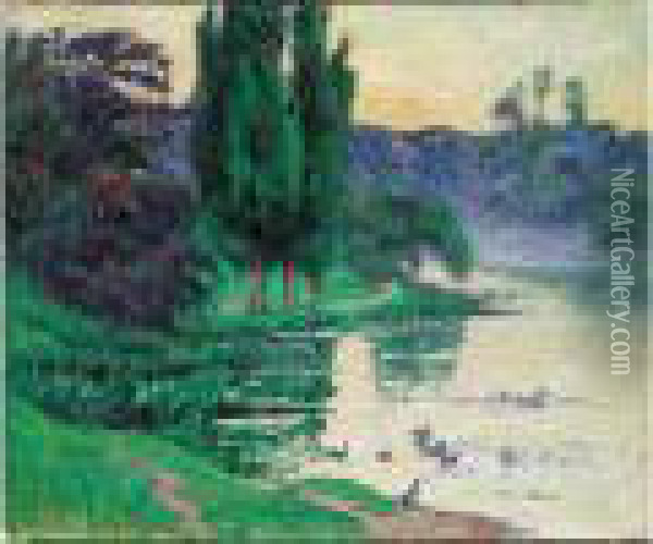 La Mare Aux Canards, Circa 1910 Oil Painting - Henri Moret
