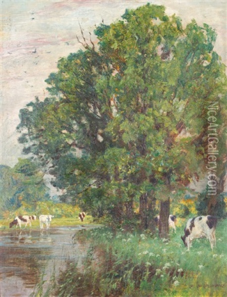 Am Bach Oil Painting - Karl Langhammer