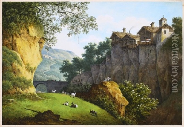 Bergdorf Und Viadukt In Den Sudlichen Italienischen Oder Schweizer Alpen Oil Painting - Joseph Augustus Knip