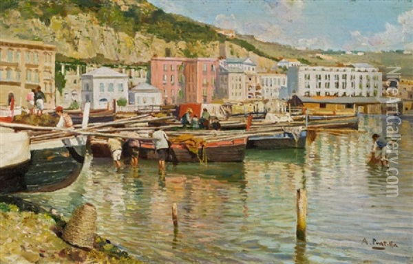Fischerboote Im Hafen Oil Painting - Attilio Pratella