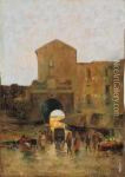 Porta Capuana Oil Painting - Oscar Ricciardi