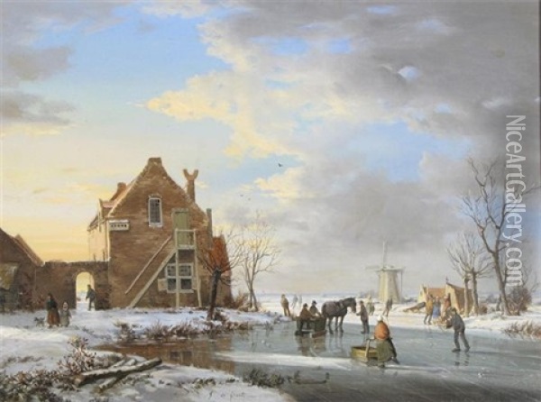 A Winter's Evening Dortrecht Oil Painting - A. de Groote