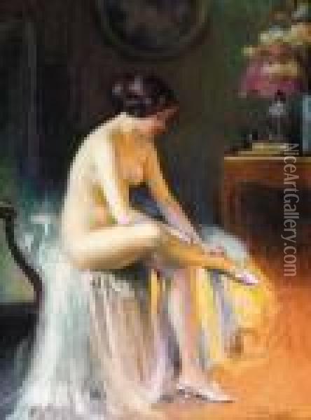 By The Fireside Oil Painting - Delphin Enjolras