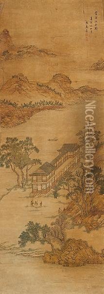 Landscape Painting, Cyclical Date Corresponding To 1681 Oil Painting - Jiao Bingzhen