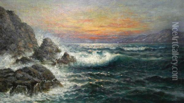 Sunset Over Crashing Waves Oil Painting - Nels Hagerup