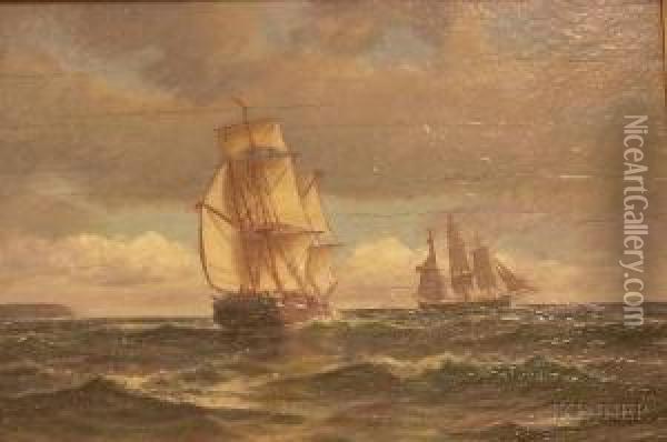 Ships At Sea. Oil Painting - Robert Pearson