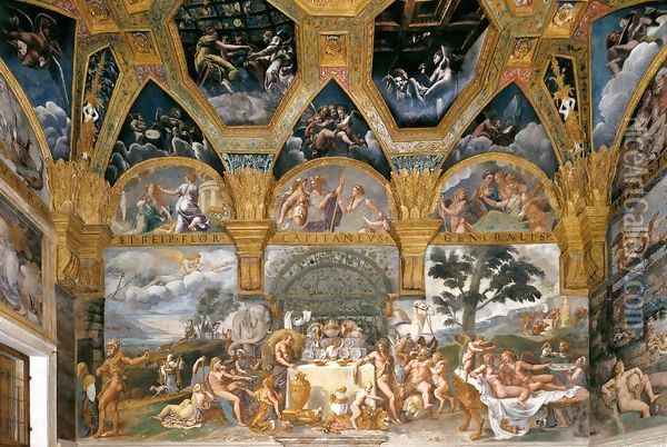 View of the Sala di Psyche (south wall) Oil Painting - Giulio Romano (Orbetto)