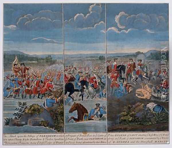 Three panels depicting the Battle of Blenheim Oil Painting - Louis Laguerre