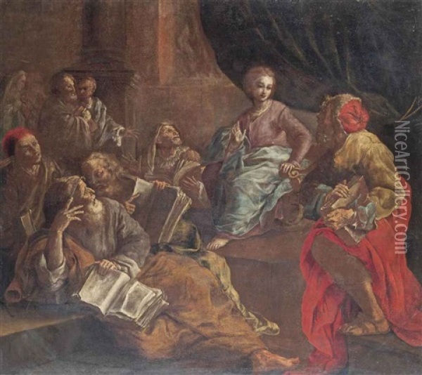 Christ Among The Doctors Oil Painting - Bartolomeo Guidobono