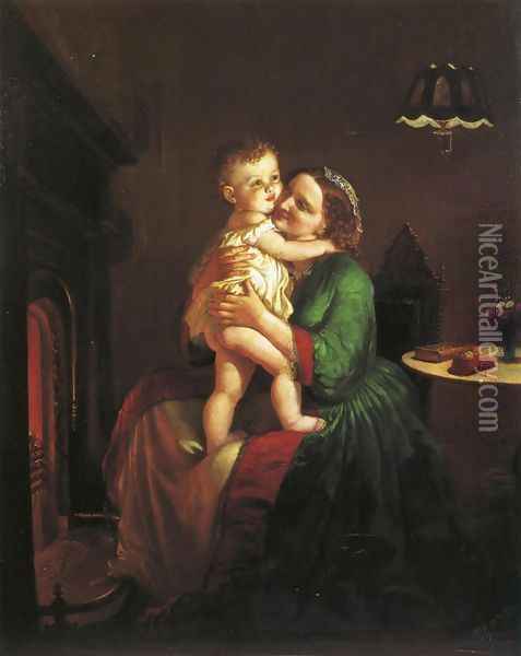 Mother and Child by the Hearth Oil Painting - Lilly Martin Spencer