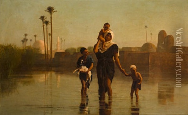 The Way From The Village - Time Of Inundation Oil Painting - Frederick Goodall