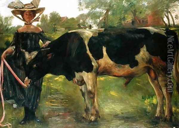 The Painter Charlotte Berend With A Bull, 1902 Oil Painting - Lovis (Franz Heinrich Louis) Corinth