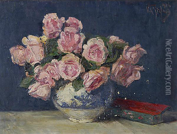 Natura Morta Con Rose Oil Painting - Vincenzo De Stefani