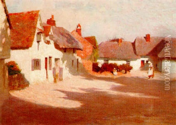 A Village Street Oil Painting - Frederick Hall