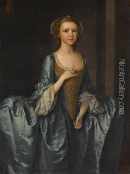 Portrait Of Mrs. Hibbert, When A Girl Oil Painting - Thomas Frye