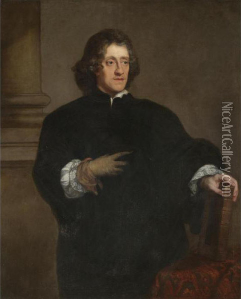 Portrait Of A Gentleman, 
Three-quarter Length, Wearing A Glove On His Right Hand And Holding A 
Book With His Left Oil Painting - Sir Anthony Van Dyck