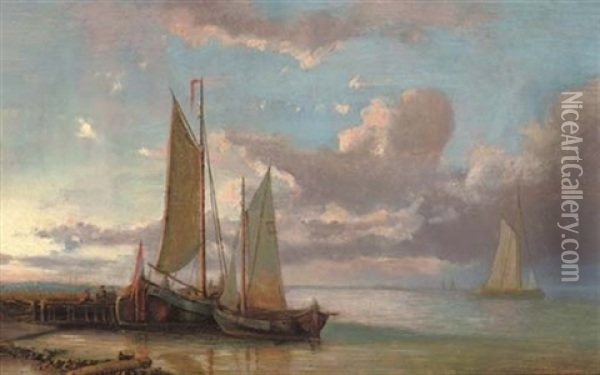 Moored Fishing Vessels At The End Of The Day Oil Painting - Abraham Hulk the Elder