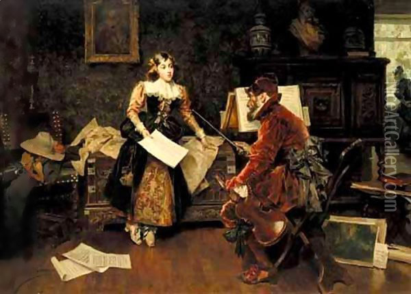 La Leccion De Musica (The Music Lesson) Oil Painting - Jose Miralles Darmanin