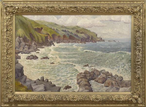 Seascape With A Rocky Shoreline Oil Painting - Henry Barlow Carter