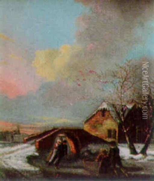 Skating At Sunset Oil Painting - Jacobus Theodorus Abels