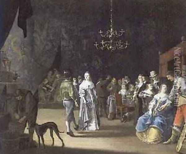 The Banquet, a couple dancing with feasting and revelling in the background Oil Painting - Anthonie Palamedesz