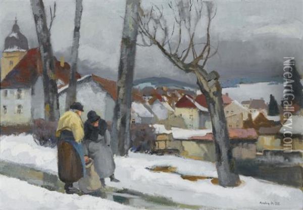 Winter In Pontarlier Oil Painting - Andre Roz