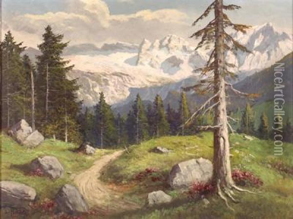 Blick Auf Den Dachstein Oil Painting - Ludwig Haase