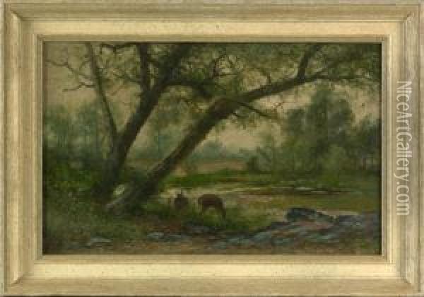 Landscape With Deer Oil Painting - Christopher H. Shearer