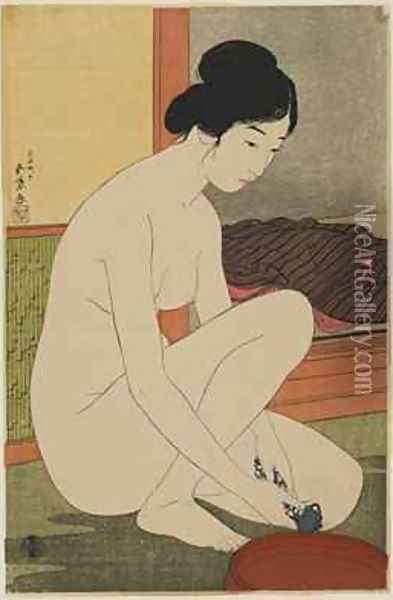 Woman Bathing Taisho era Oil Painting - Goyo Hashiguchi