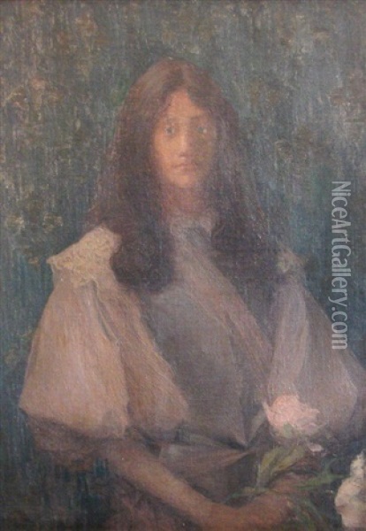 Woman With Flowers Oil Painting - Edmond Francois Aman-Jean