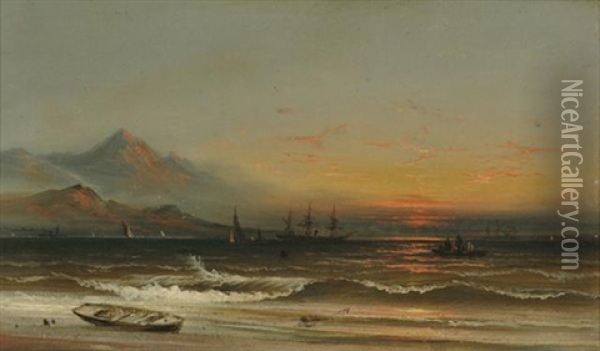 Sunrise On The Coast Of Wales Oil Painting - James Hamilton