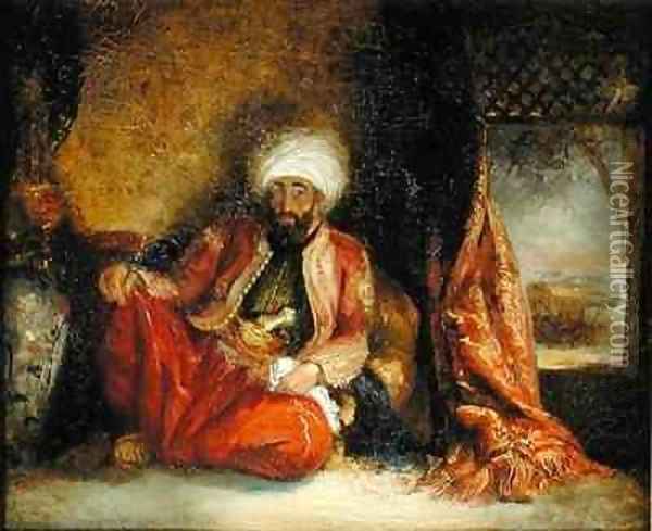 A Turk Smoking a Pipe Oil Painting - Henri Decaisne