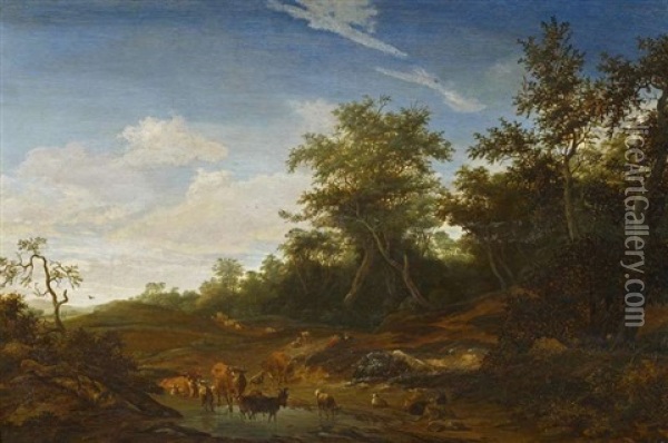 Viehtranke An Einer Furt Oil Painting - Jacob Salomonsz van Ruysdael