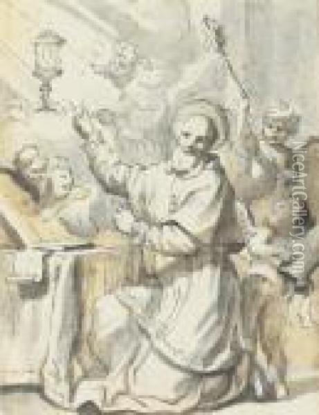 A Saint With Putti Oil Painting - Domenico Piola
