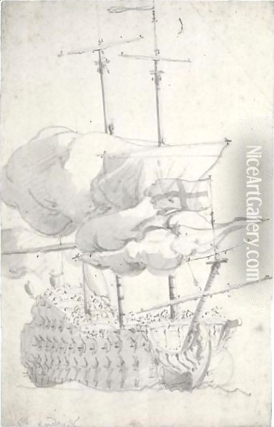 The St. Andrew Shortening Sail Oil Painting - Willem van de, the Elder Velde
