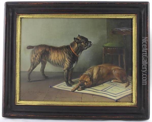 Zwei Boxerhunde In Einer Wohnung Oil Painting - Faustino Joli