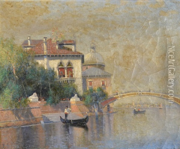 Gondola On A Venetian Canal Oil Painting - Karl Eugene Felix