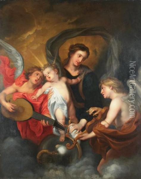 The Virgin And Child With Two Musical Angels Oil Painting - Sir Anthony Van Dyck