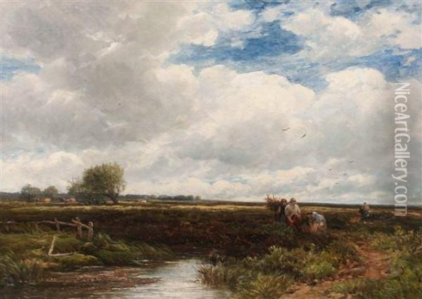 Faggot Gatherers In An Extensive Landscape Oil Painting - Edmund Morison Wimperis