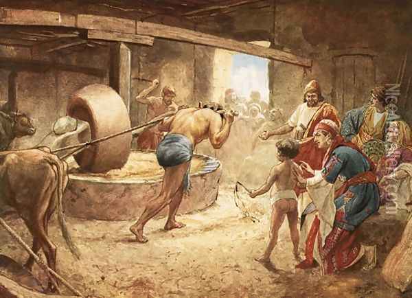Samson grinding in prison at Gaza Oil Painting - William Brassey Hole