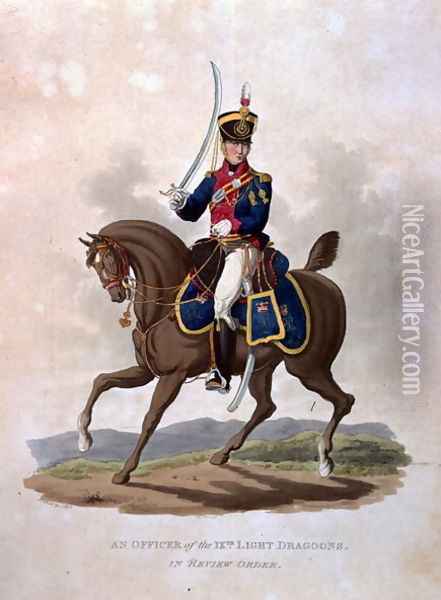 An Officer of the 9th Light Dragoons in Review Order, from Costumes of the Army of the British Empire, according to the last regulations 1812, engraved by J.C. Stadler, published by Colnaghi and Co. 1812-15 Oil Painting - Charles Hamilton Smith
